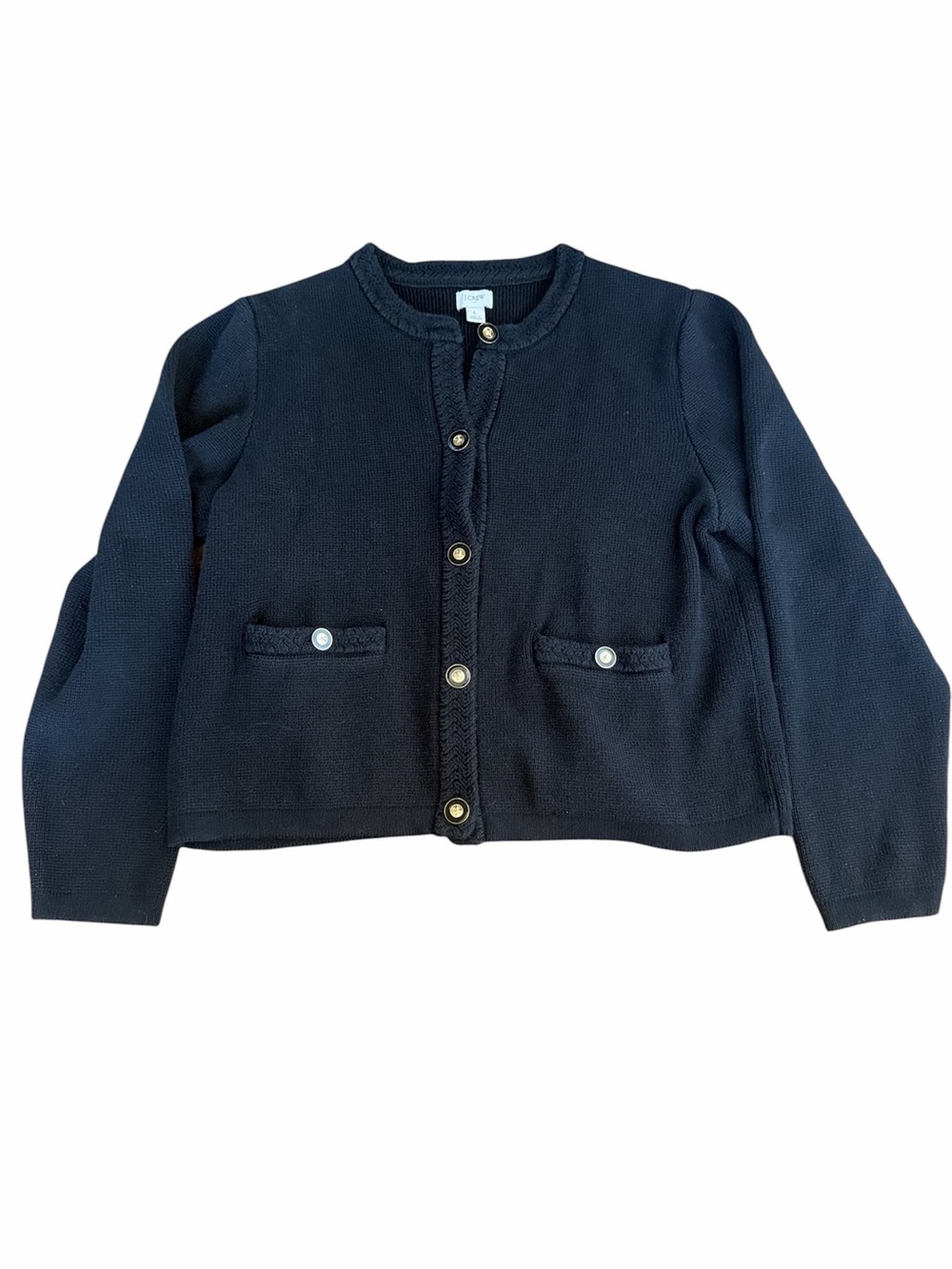 J.Crew Navy Button-Front Knit Cardigan Sweater Women’s L Nautical preppy